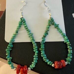 Turquoise and Red Coral Earrings